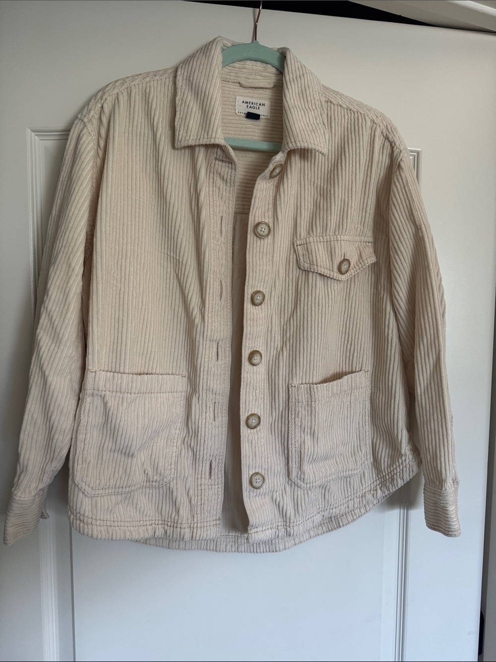 American Eagle Cream Ribbed Corduroy Shirt Jacket Sz M